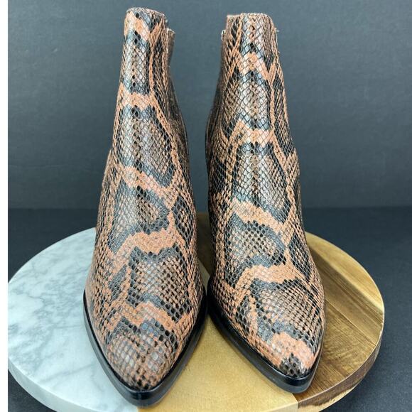 Marc Fisher LTD Alva Leather Snake Block Heel Slip On Bootie Brown/Black Size 10 - Picture 3 of 10